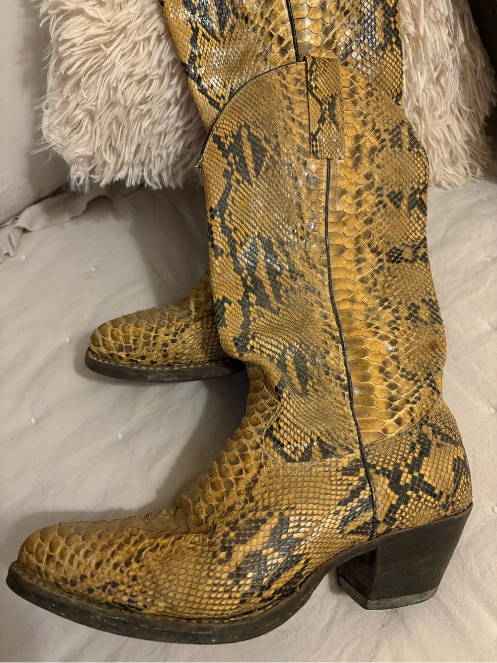 Yellow Python Snake-Print Women's Western Boots 9 1/2-10